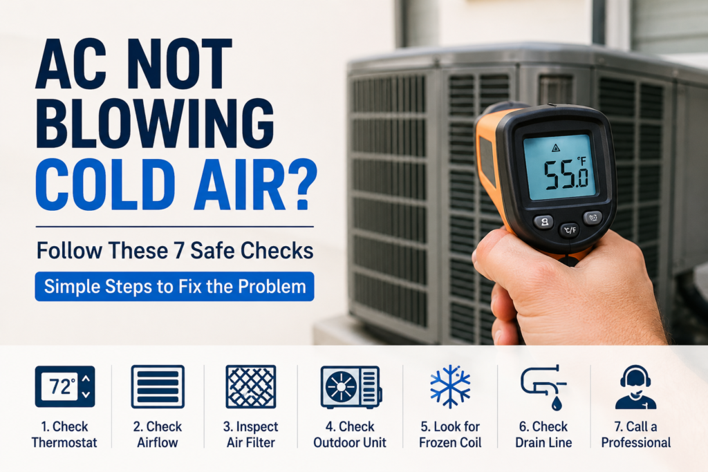 HVAC unit checked with an infrared thermometer for AC not blowing cold air